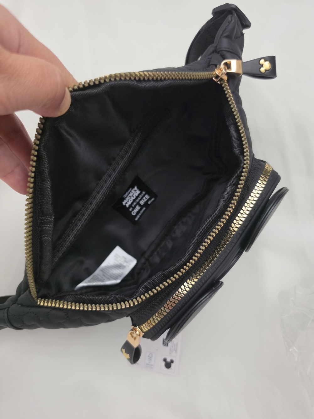 Disney x Primark Mickey Mouse Black Quilted Fanny Pack 3D Ear Waist Belt Bag - Picture 8 of 11